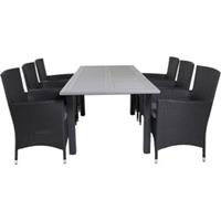 Hioshop Albany tuinmeubelset tafel 90x152/210cm en 6 stoel Malin