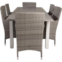 Hioshop Albany tuinmeubelset tafel 90x152/210cm en 6 stoel Malin grijs, gebroken wit.