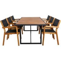 Hioshop Khung tuinmeubelset tafel 100x200cm en 6 stoel Venice zwart, naturel.