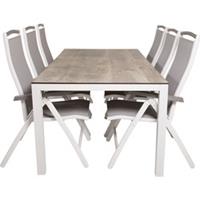 Hioshop Llama tuinmeubelset tafel 100x205cm en 6 stoel 5pos Albany wit, grijs, crèmekleur.