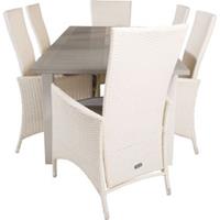 Hioshop Albany tuinmeubelset tafel 90x152/210cm en 6 stoel Padova wit, grijs, crèmekleur.
