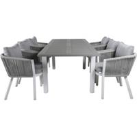 Hioshop Albany tuinmeubelset tafel 90x152/210cm en 6 stoel Virya wit, grijs, crèmekleur.