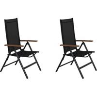 Hioshop 2xLamira tuinstoel verstelbare stoel, zwart en teak armleuningen..
