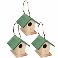 Lifetime Garden 3x stuks houten vogelhuisje/nestkastje met groen dak 17 cm -