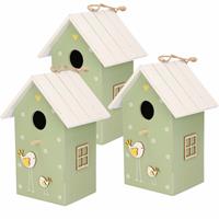 3x stuks nestkast/vogelhuisje hout groen met wit dak 15 x 12 x 22 cm -