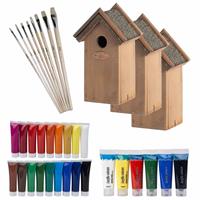 Lifetime Garden 8x stuks houten vogelhuisje/nestkastje 22 cm - Zelf schilderen pakket - verf/kwasten -