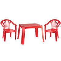 Merkloos Kunststof kindertuinset tafel met 2 stoelen rood -