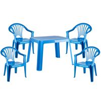 Kunststof kindertuinset tafel met 4 stoelen blauw -