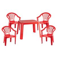 Merkloos Kunststof kindertuinset tafel met 4 stoelen rood -
