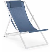 ANDREA BIZZOTTO SPA Klappbare Liegestuhl 'Cleo', verstellbar in 3 verschiedene Positionen Sonnenliege für Veranda und Schwimmbad -Weiß Struktur und Blau Texilene