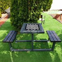 Gartentraum.de Gartentisch mit integrierten Schachbrett und Bänken - Metall und Holz - Soffia