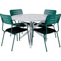 Hioshop Alma tuinmeubelset tafel Ø120cm en 4 stoel Nicke groen, wit.