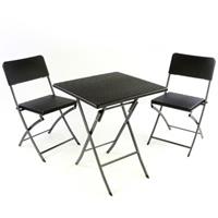 VCM 3er Set Garnitur Tischset mit 2 Stühlen Balkonset Rattan-Optik schwarz Bistroset