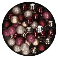 Bellatio Set van 40x stuks kunststof kerstballen mix champagne en aubergine paars 3 cm -
