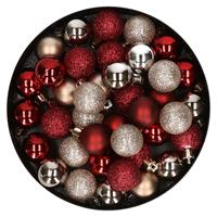 Bellatio Set van 40x stuks kunststof kerstballen mix champagne en donkerrood 3 cm -