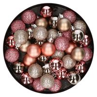Bellatio Set van 40x stuks kunststof kerstballen mix champagne en roze 3 cm -