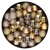 Bellatio Set van 40x stuks kunststof kerstballen mix goud en champagne 3 cm -