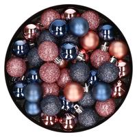 Bellatio Set van 40x stuks kunststof kerstballen mix roze en donkerblauw 3 cm -