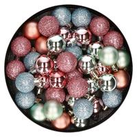 Bellatio Set van 40x stuks kunststof kerstballen mix roze en mintgroen 3 cm -