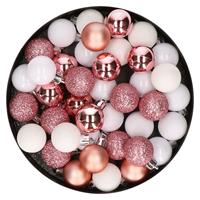 Bellatio Set van 40x stuks kunststof kerstballen mix roze en wit 3 cm -