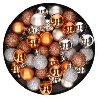Bellatio Set van 40x stuks kunststof kerstballen mix zilver en koper 3 cm -