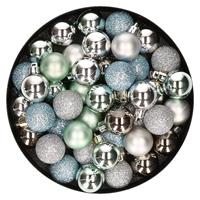 Bellatio Set van 40x stuks kunststof kerstballen mix zilver en mintgroen 3 cm -