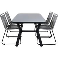 Hioshop Virya tuinmeubelset tafel 90x160cm en 4 stoel Lindos zwart, grijs.