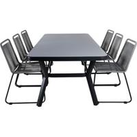 Hioshop Virya tuinmeubelset tafel 100x200cm en 6 stoel Lindos zwart, grijs.