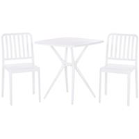 BELIANI Bistroset Weiß aus Kunststoff Tisch Quadratisch mit 2 Stühlen Stapelbar Praktisch Klein Outdoor Terrasse Balkon Garten Möbel - Weiß