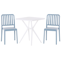 beliani Bistroset Blau und Weiß aus Kunststoff Tisch Quadratisch mit 2 Stühlen Stapelbar Praktisch Klein Outdoor Terrasse Balkon Garten Möbel - Blau