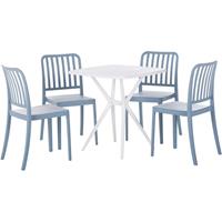 beliani Gartenmöbel Set Blau und Weiß aus Kunststoff Tisch Quadratisch mit 4 Stühlen Stapelbar Praktisch Klein Outdoor Terrasse Balkon Garten Möbel - Weiß