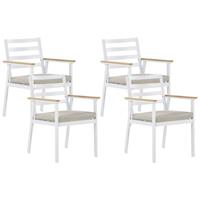 beliani Stilvolles Gartenstuhl Set 4er Set in Weiß Aluminium mit beigen Sitzkissen Cavoli - Weiß