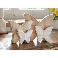 FRANK FLECHTWAREN 2 Deko Schmetterlinge aus Holz & Porzellan, weiß glänzend, Dekofigur, Holzdeko