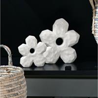 FRANK FLECHTWAREN 2x Blume 'Trendy' aus Porzellan, weiß glänzend, 11 + 16 cm hoch, Dekofigur, Dekoblüte