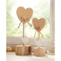 FRANK FLECHTWAREN 2x Dekosäule 'Herzen' aus Holz, 21 + 28 cm hoch, Tischdeko, Hochzeitsdeko, Herzdeko