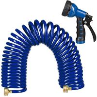RELAXDAYS Spiralschlauch Wasser, bis 10 m ausziehbar, flexibler Gartenschlauch mit Wasserbrause, 7 Strahlarten, blau - 