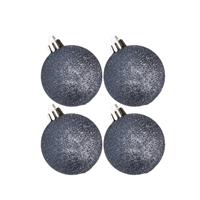 Cosy & Trendy 4x stuks kunststof glitter kerstballen donkerblauw 10 cm -