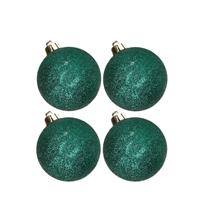 Cosy & Trendy 4x stuks kunststof glitter kerstballen petrol groen 10 cm -