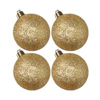 Cosy & Trendy 4x stuks kunststof glitter kerstballen goud 10 cm -