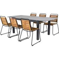 Hioshop Albany tuinmeubelset tafel 90x152/210cm en 6 stoel Bois