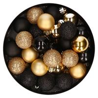 Bellatio 28x stuks kunststof kerstballen goud en zwart mix 3 cm -