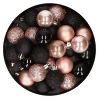 Bellatio 28x stuks kunststof kerstballen lichtroze en zwart mix 3 cm -