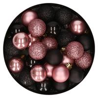 Bellatio 28x stuks kunststof kerstballen oudroze en zwart mix 3 cm -