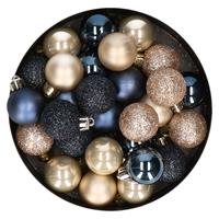 Bellatio 28x stuks kunststof kerstballen parel/champagne en donkerblauw mix 3 cm -