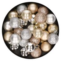 Bellatio 28x stuks kunststof kerstballen parel/champagne en zilver mix 3 cm -