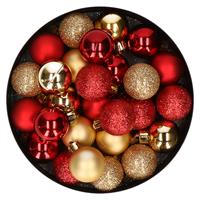 Bellatio 28x stuks kunststof kerstballen rood en goud mix 3 cm -