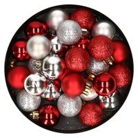 Bellatio 28x stuks kunststof kerstballen rood en zilver mix 3 cm -
