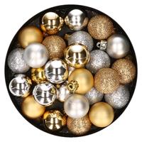 Bellatio 28x stuks kunststof kerstballen zilver en goud mix 3 cm -