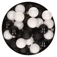 Bellatio 28x stuks kunststof kerstballen zwart en wit mix 3 cm -