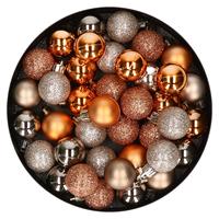 Bellatio Set van 40x stuks kunststof kerstballen mix champagne en koper 3 cm -